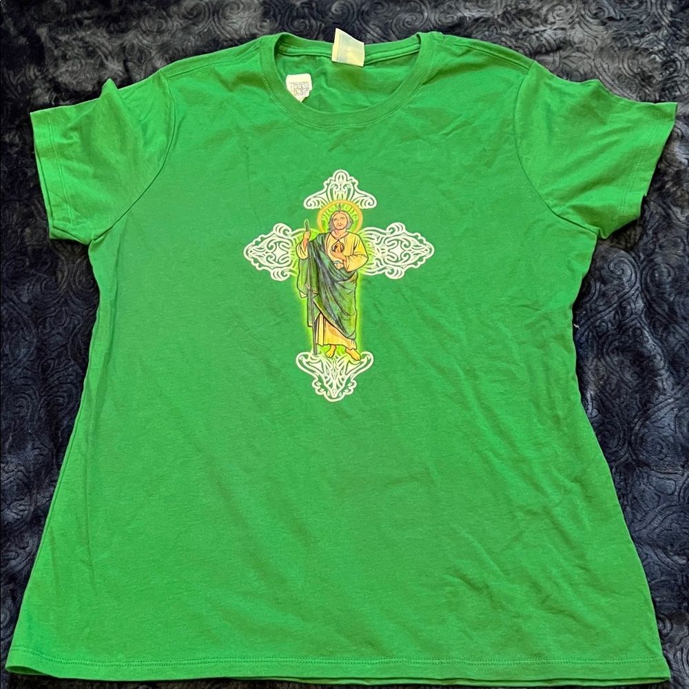 Jesus Green Graphic T-Shirt (Ladies M)